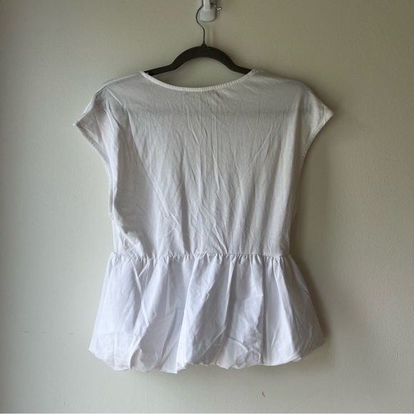 ZARA Women’s White Bubble Hem Peplum Top V-Neck Cap Sleeve Size Small summer - Picture 9 of 9